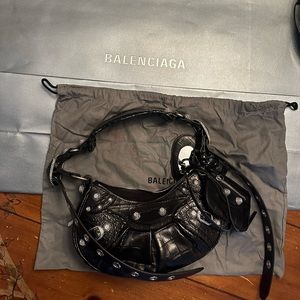 BALENCIAGA Le Cagole XS Embellished Croc Embossed Leather Bag